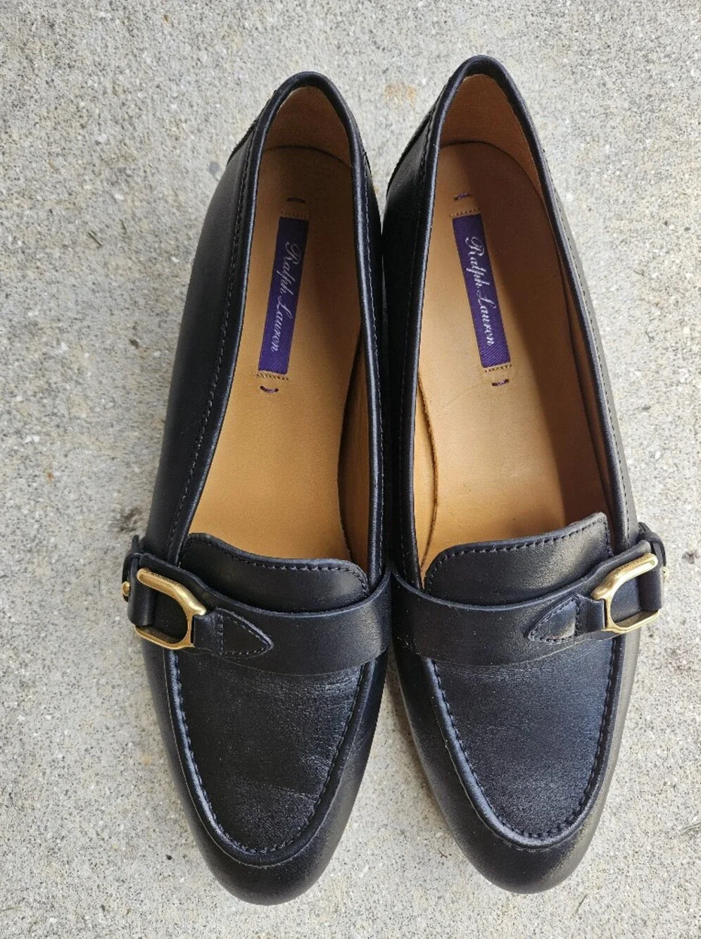 Ralph Lauren Made In Italy Black Slip On Leather Shoes Size 38 B Pre-owned